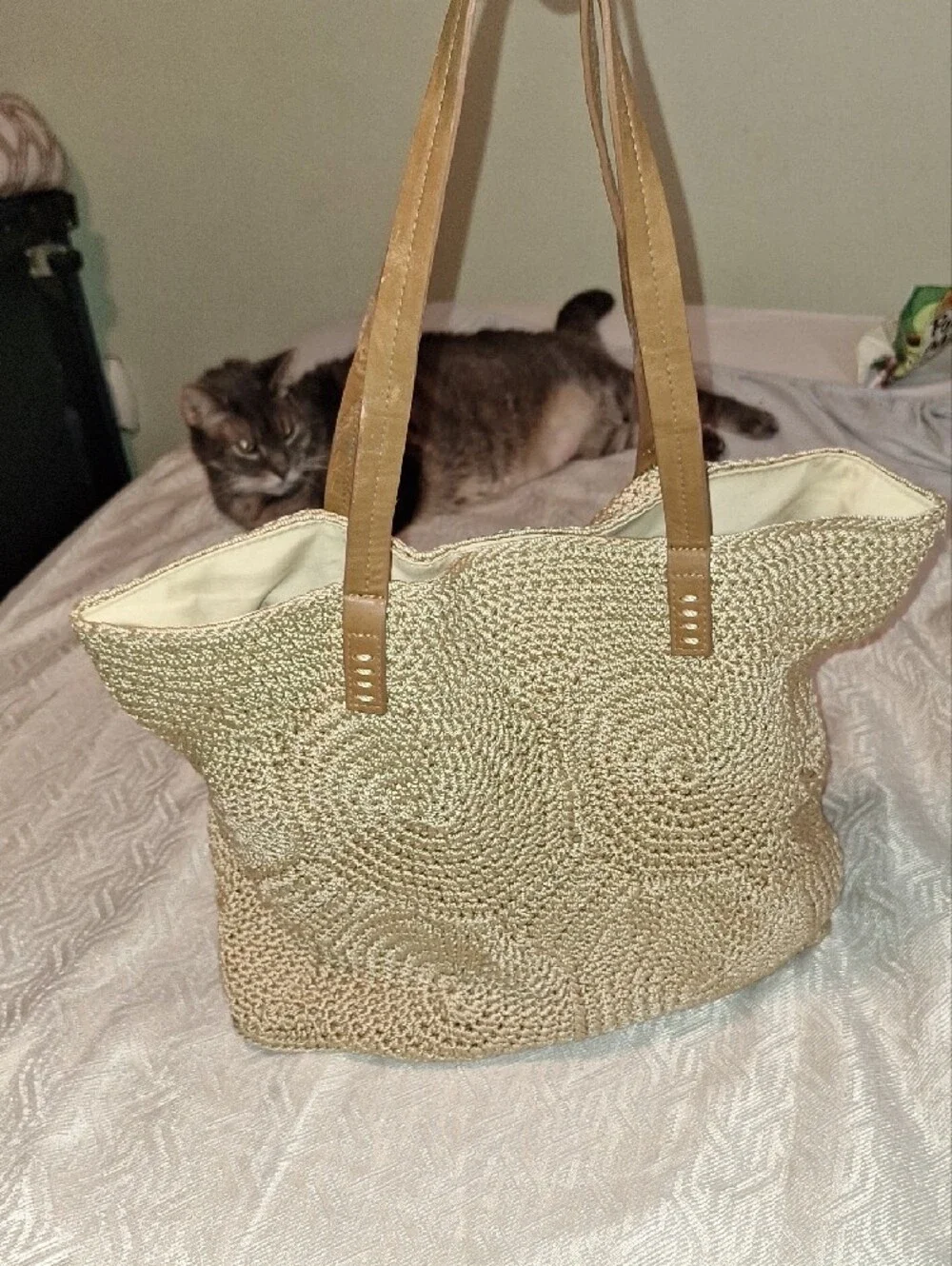 SONOMA Natural Woven Tote with Brown Handles